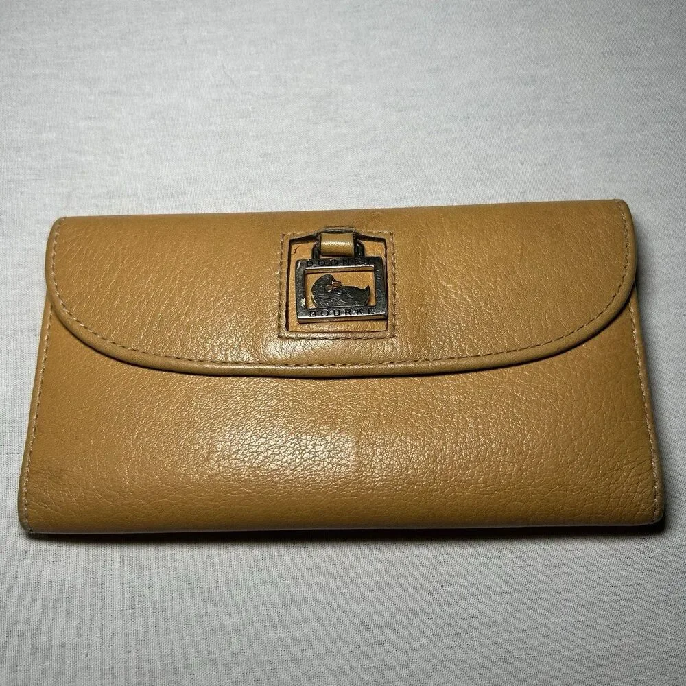 Dooney & Bourke Tan Pebbled Leather Continental Clutch Wallet Gold Hardware
